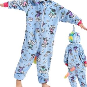 Rainbow Tail Blue Unicorn Onesie Pajamas
